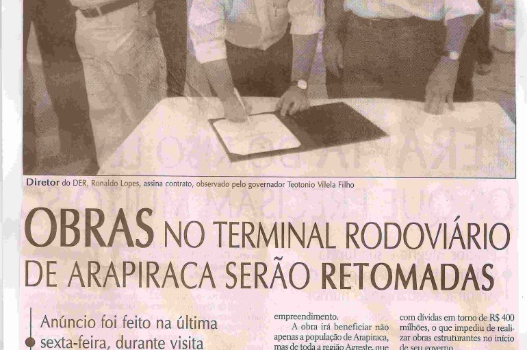 Obras no terminal rodoviário de Arapiraca serãon retomadas
