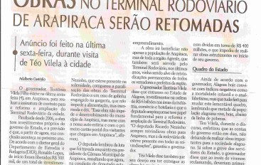 Obras no terminal rodovíario de arapiraca serão retomadas