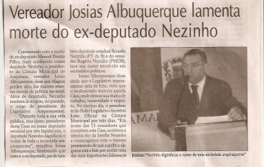 Vereador Josias Albuquerque lamenta morte do Ex – Deputad Nezinho