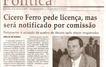 Cícero Ferro pede licença, mas será notificado por comissão