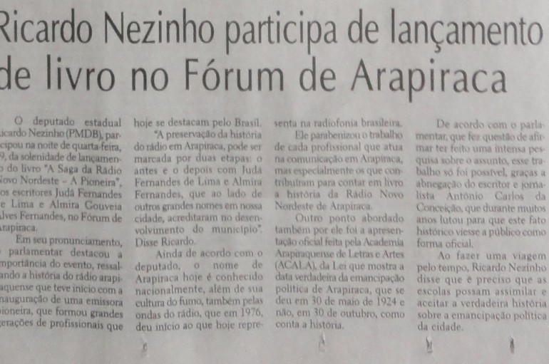 Ricardo Nezinho participa de lançamento de livro no Fórum de Arapiraca