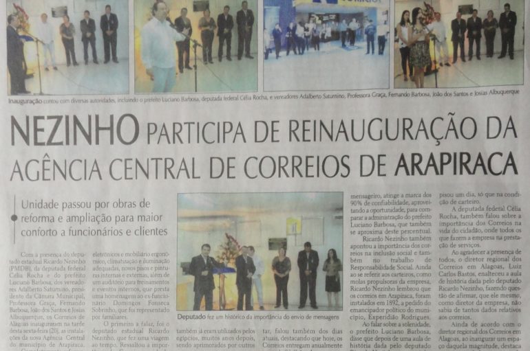 Nezinho participa de reinauguração da agência central de Correios de Arapiraca
