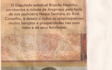 Ricardo Nezinho parabeniza a cidade de Arapiraca