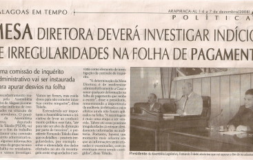 Mesa diretora deverá investiga indícios de de irregularidades na folha de pagamento