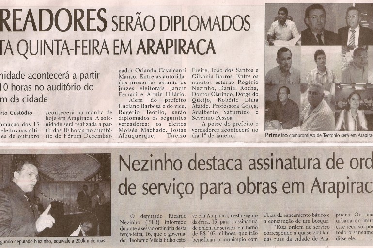 Nezinho destaca assinatura de ordem de serviço  para obras em  Arapiraca