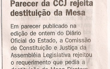 Parecer da CCJ rejeita destituição da mesa