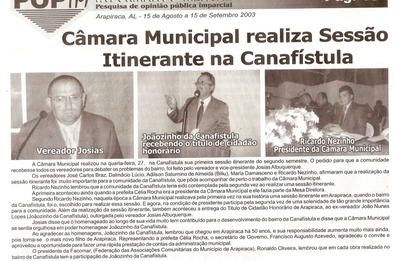 Câmara Municipal realiza Sessão itinerante na Canafístula