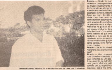 Vereador Ricardo Nezinho foi o destaque no ano de 1993