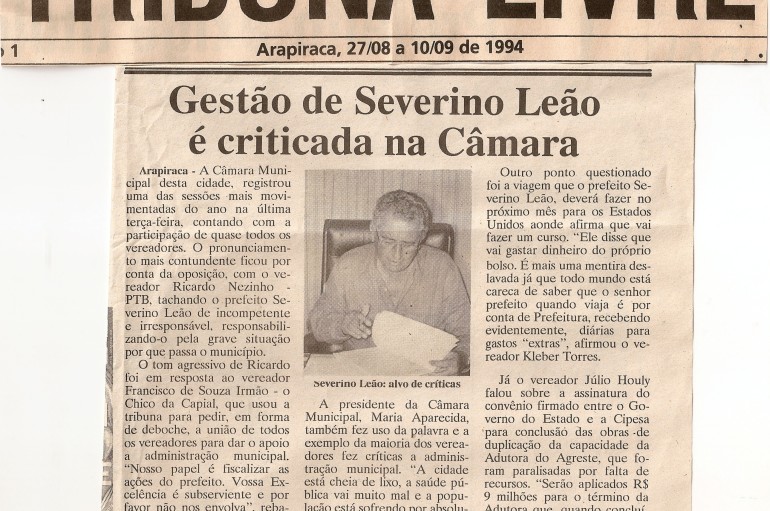 Gestão de Severino Leão é criticada na Câmar