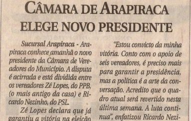 Câmara de Arapiraca elege novo presidente