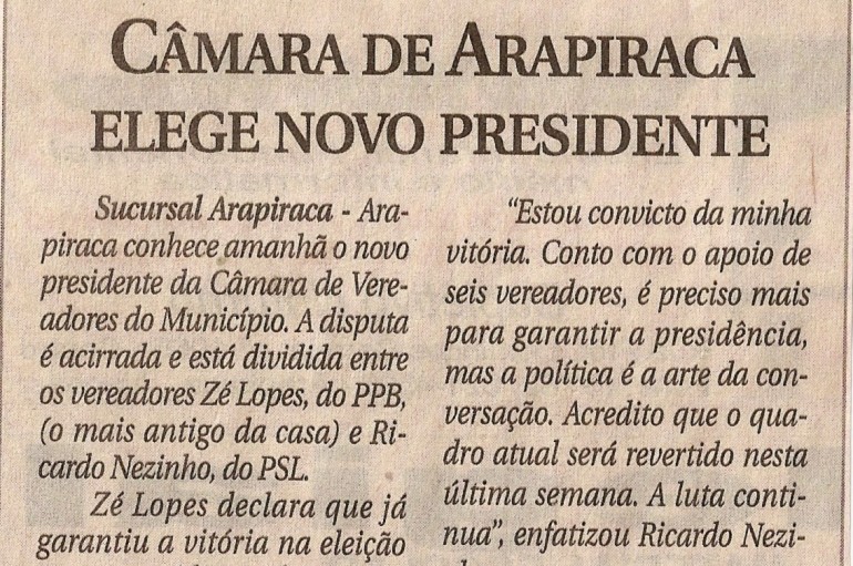 Câmara de Arapiraca elege novo presidente