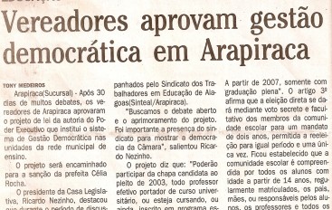 Vereadores aprovam gestão democrática em Arapiraca