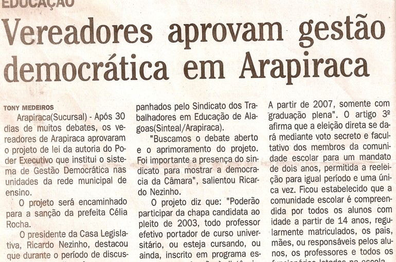 Vereadores aprovam gestão democrática em Arapiraca