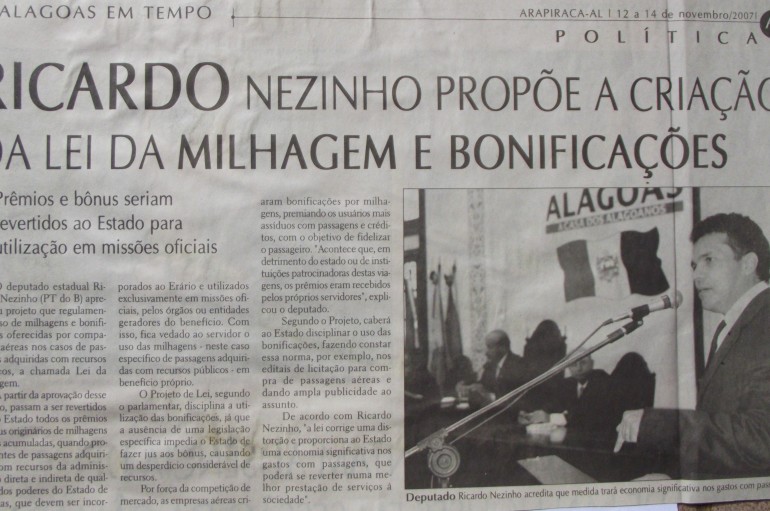Ricardo Nezinho propõe a criação da Lai da Milhagem e Bonificações