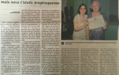 Professora Dira Oliveira é a mais nova cidadã Arapiraquense