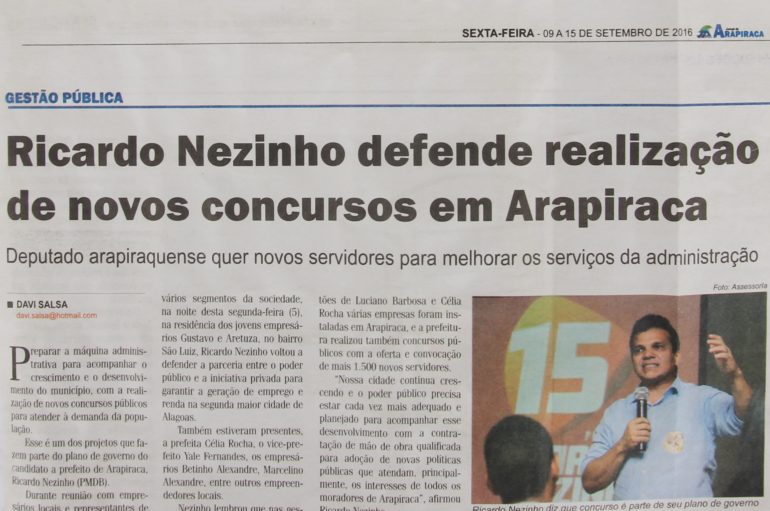 Ricardo Nezinho defende realização de novos concursos em Arapiraca