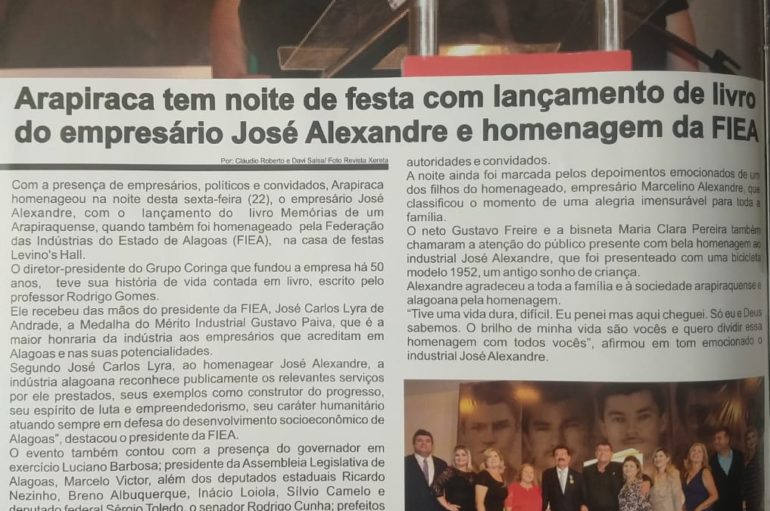 Arapiraca tem noite de festa com lançamento de livro do empresário José Alexandre e homenagem a FIEA